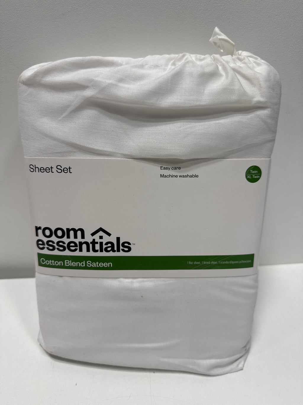 Twin/Twin XL Easy Care Cotton Blend Sateen Sheet Set White - Room Essentials™: 225 Thread Count OEKO-TEX Certified