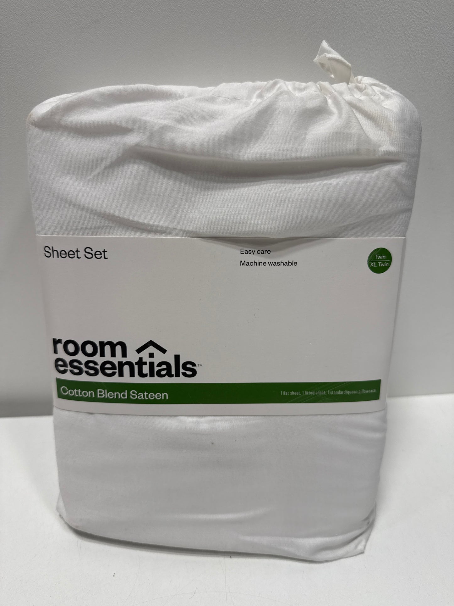 Twin/Twin XL Easy Care Cotton Blend Sateen Sheet Set White - Room Essentials™: 225 Thread Count OEKO-TEX Certified