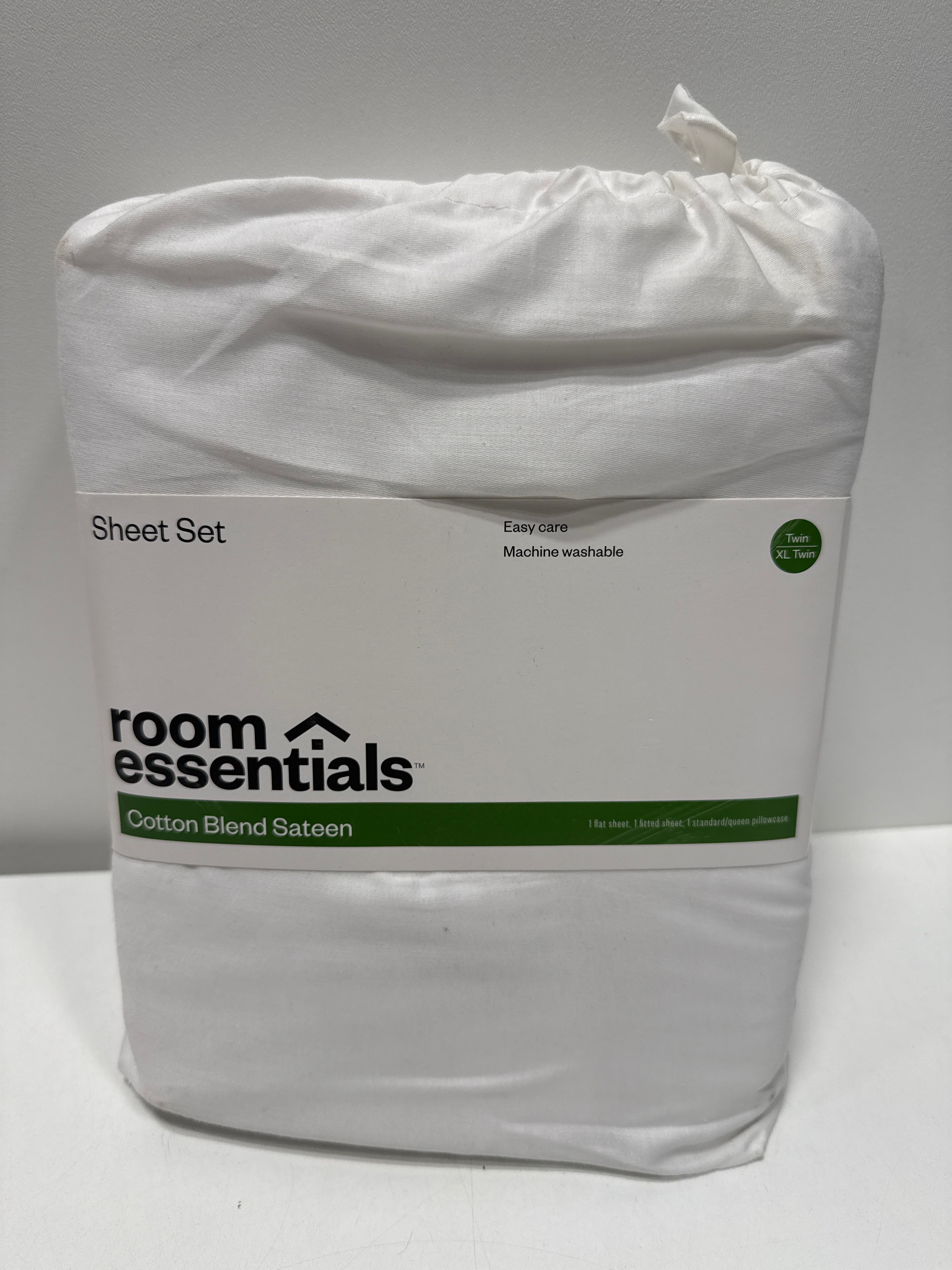 Twin/Twin XL Easy Care Cotton Blend Sateen Sheet Set White - Room Essentials™: 225 Thread Count OEKO-TEX Certified