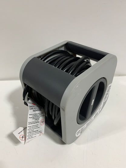 Used 30 Ft. 16/3 Extension Cord Reel with 4 Grounded Outlets and Surge Protector in Gray