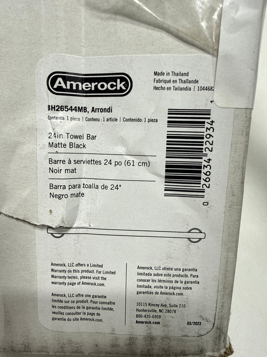Amerock BH26544MB | Matte Black Towel Bar | 24 in (610 mm) Towel Rack | Arrondi | Bathroom Towel Holder | Bathroom Hardware | Bath Accessories