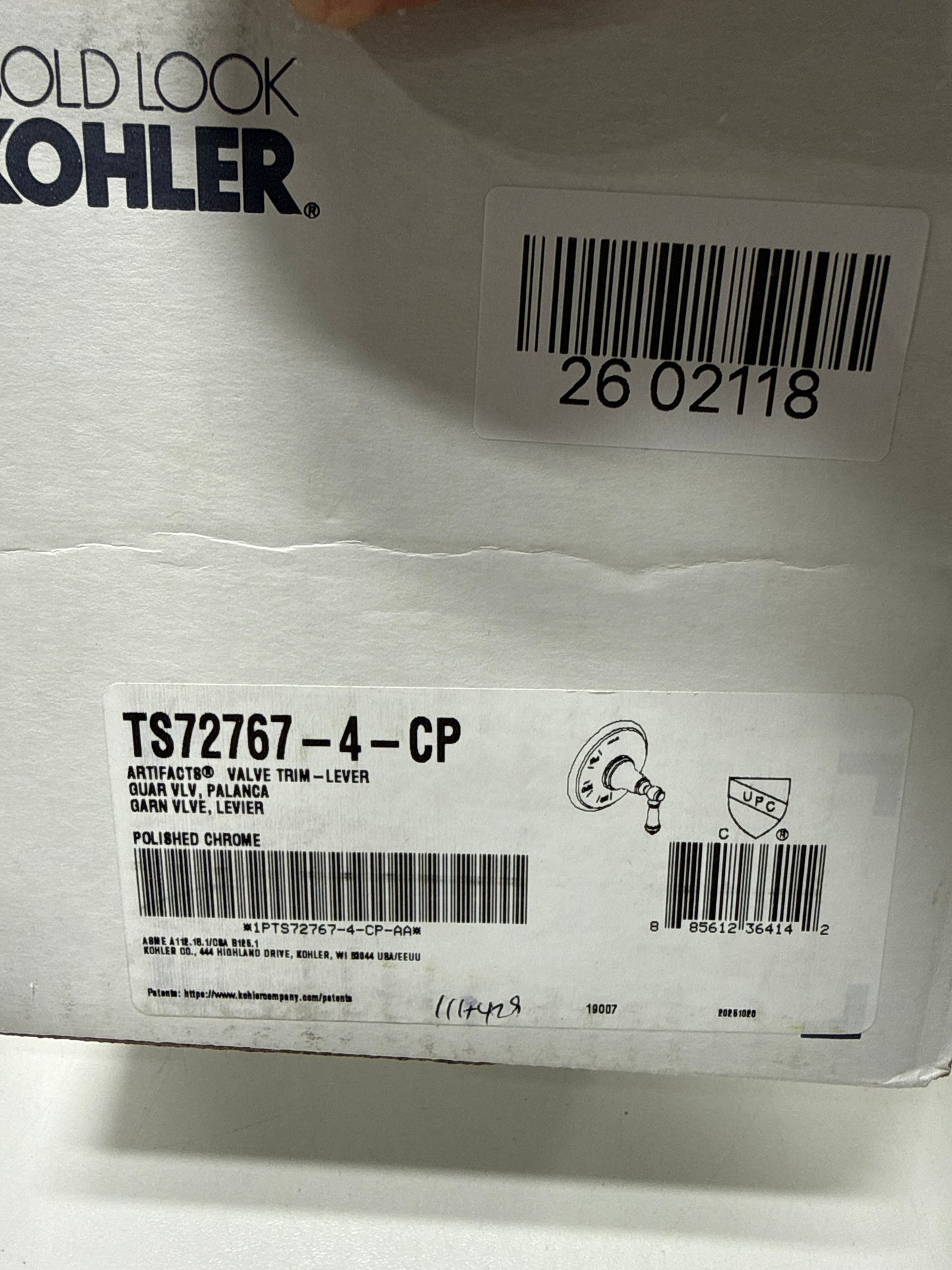 Kohler TS72767-4-CP Artifacts Valve Trim with Lever Handle, Polished Chrome