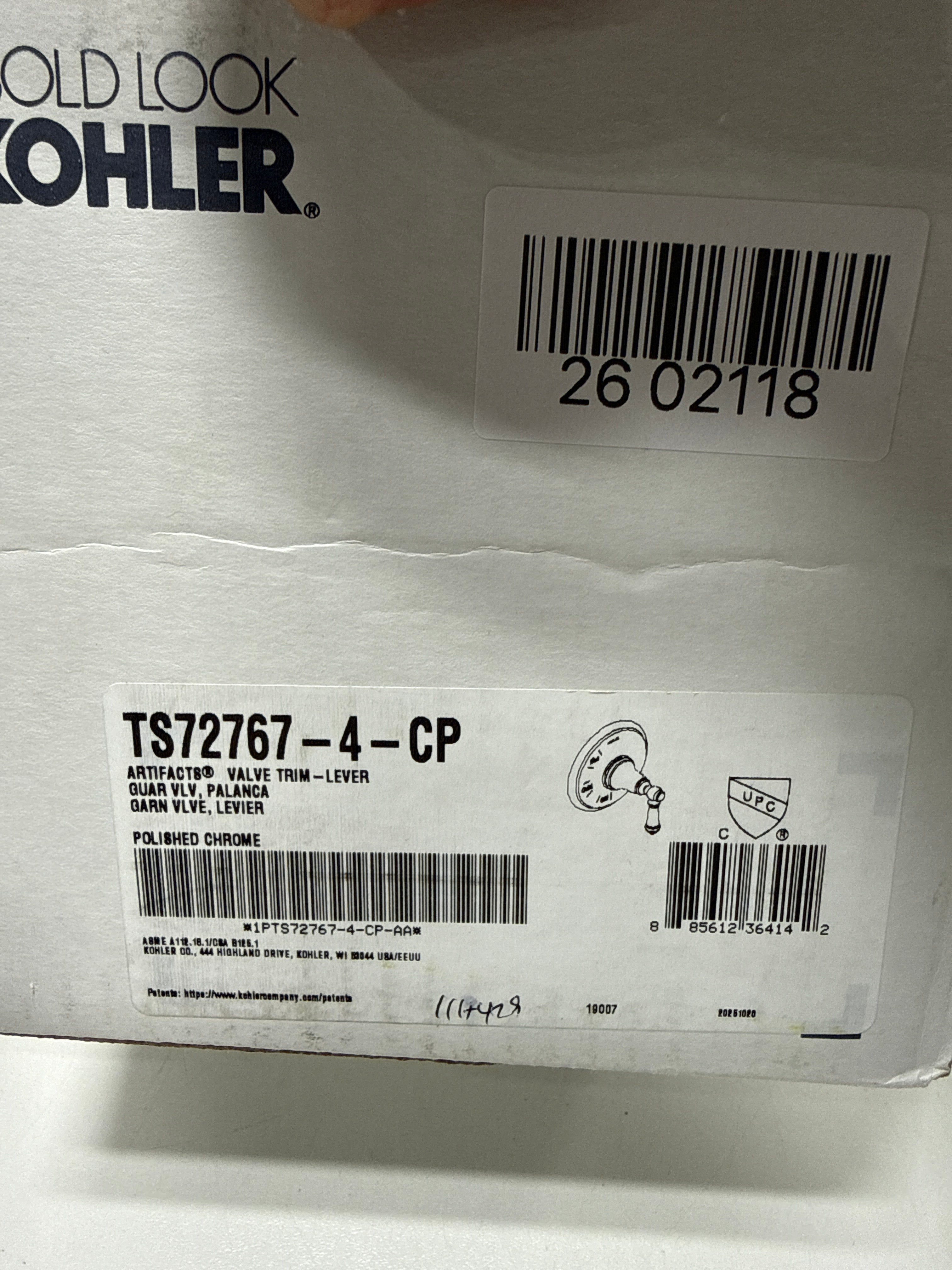 Kohler TS72767-4-CP Artifacts Valve Trim with Lever Handle, Polished Chrome