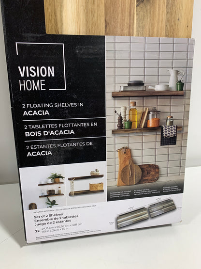 Acacia Floating Wood Shelf, 2-pack