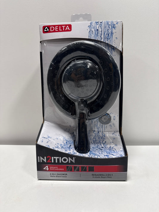 Delta 4-Setting In2ition 2-in-1 Dual Shower Head with HandHeld Spray, Matte Black Detachable Shower Head with Hose, Showerhead, 1.75 GPM Flow Rate, Matte Black 75486CBL