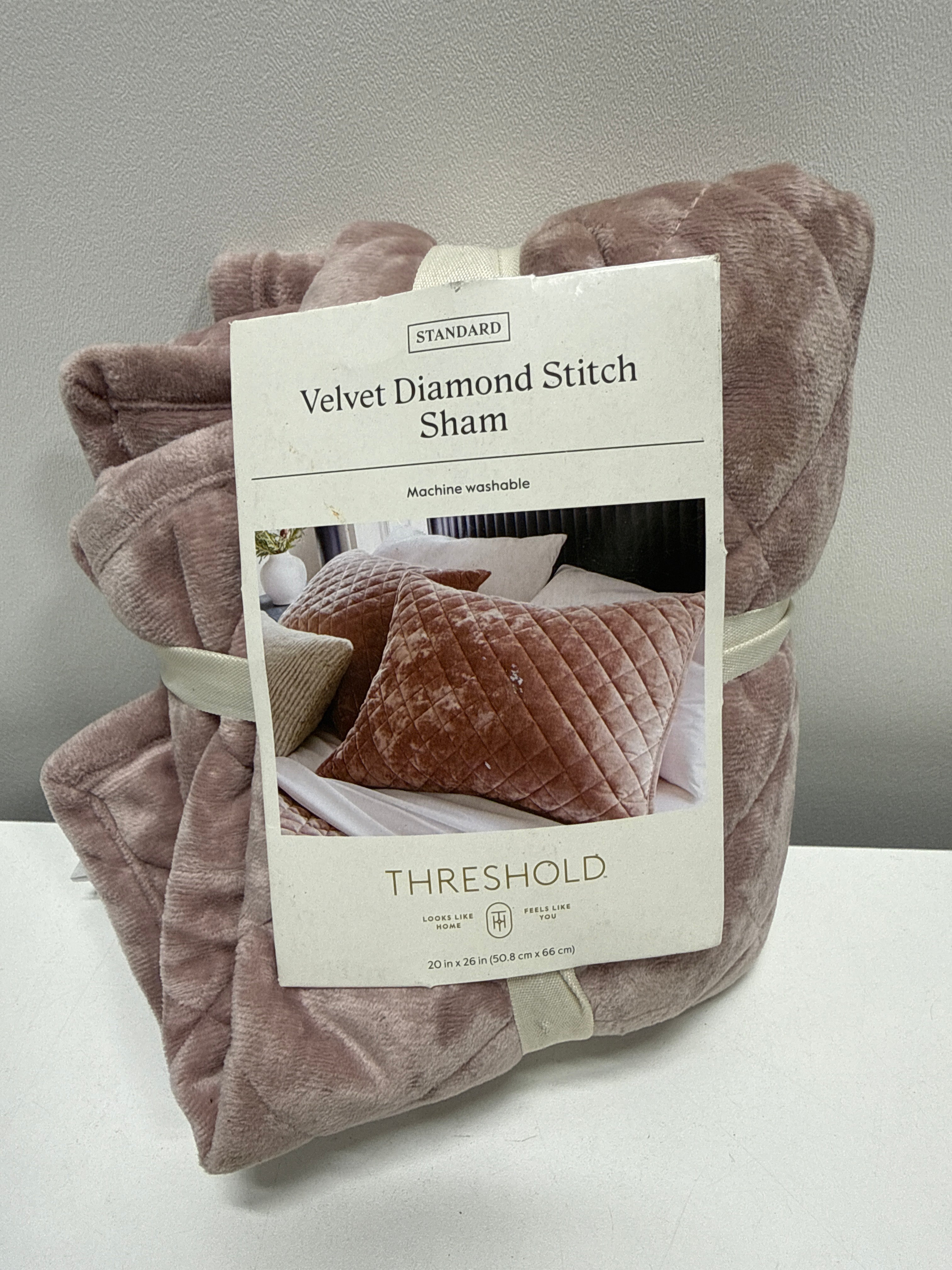Standard Luxe Diamond Stitch Velvet Quilt Sham Mauve - Threshold™: OEKO-TEX Certified Polyester Machine Washable