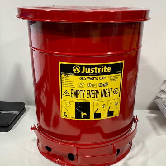 Justrite 10 Gallon Oil Waste Can, Red, 38L