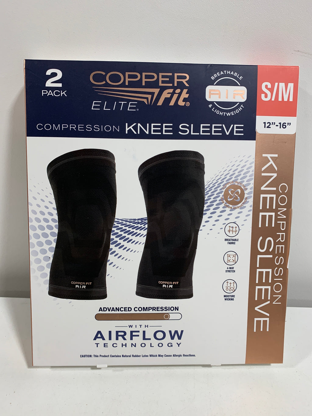 Elite Copper Fit Knee Compression Sleeve Flexible S/M 12"-16" 2 Pack