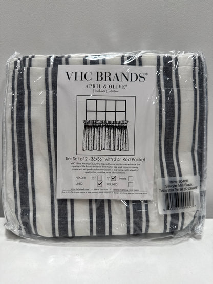 Sawyer Mill Ticking Stripe 36 in. L X 36 in. W Cotton Valance in Country Black Soft White