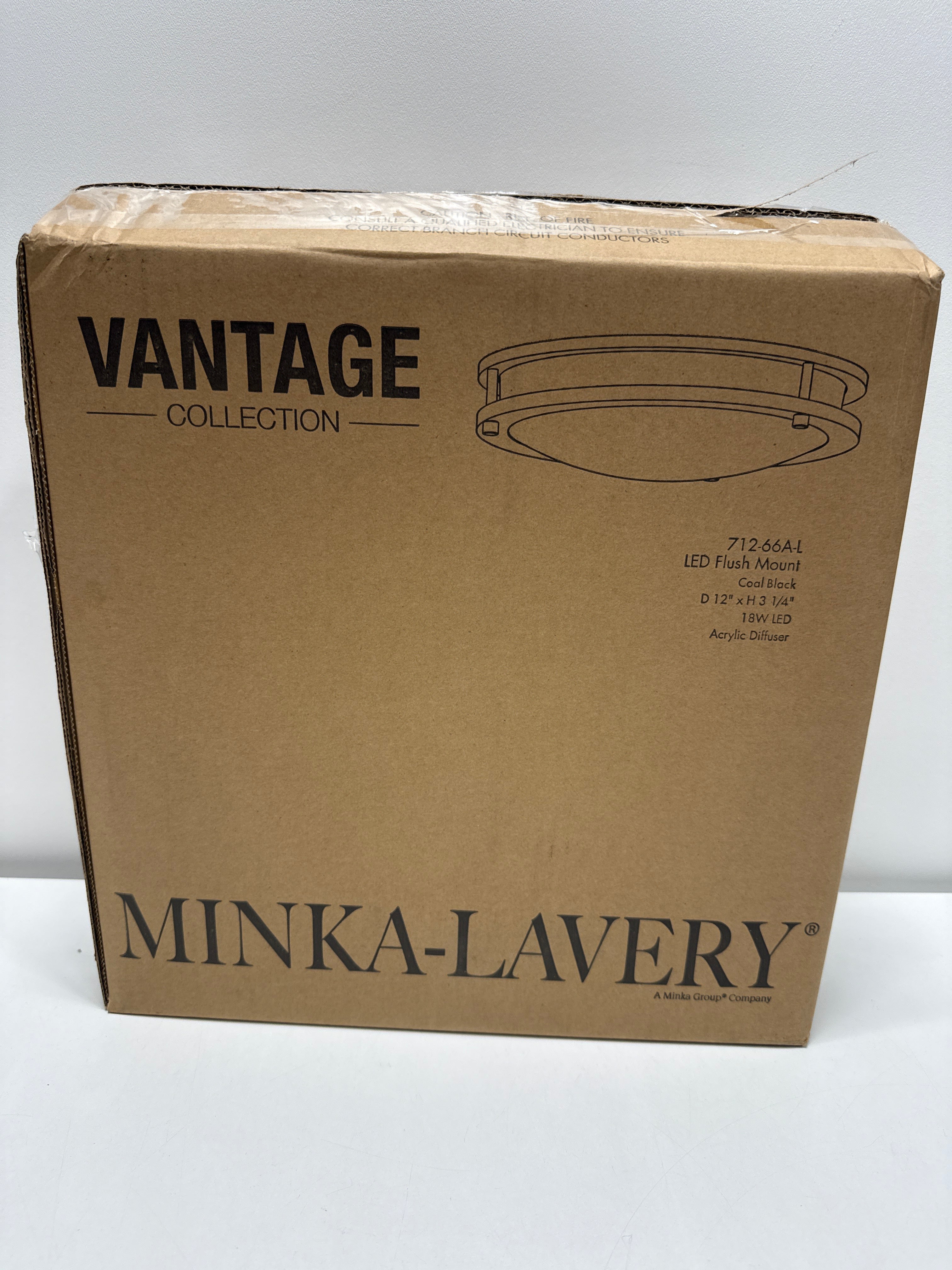 Minka Lavery 712-66A-L Round Low Profile LED Flush Mount Ceiling Light, 1-Light 18 Watt, 3" H x 12" W, Coal