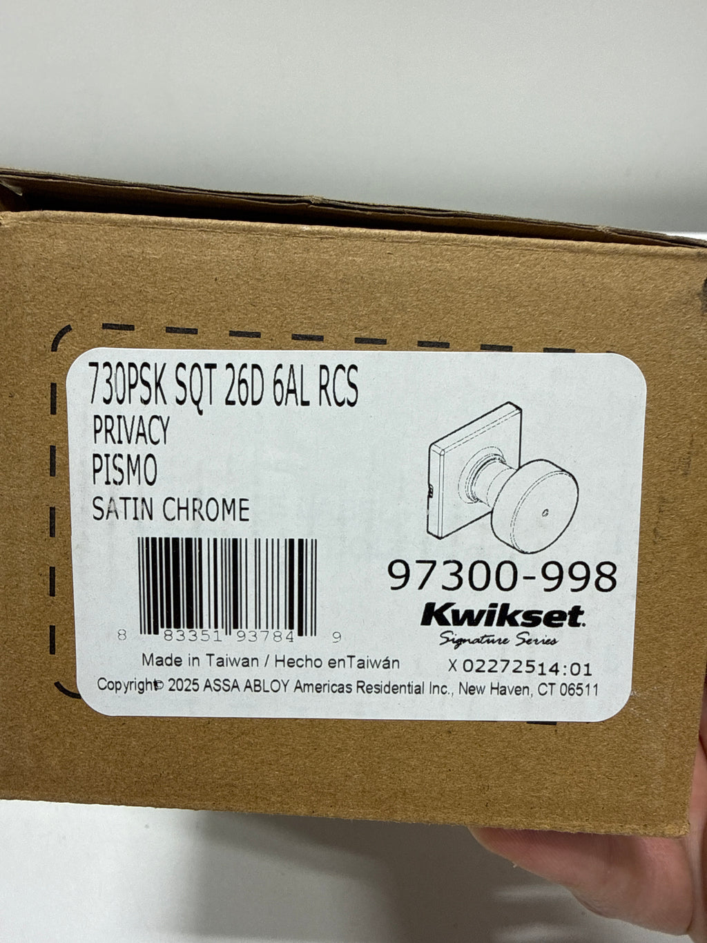 Kwikset Pismo Privacy Door Knob Set with Square Rose Model: 730PSKSQT-26D