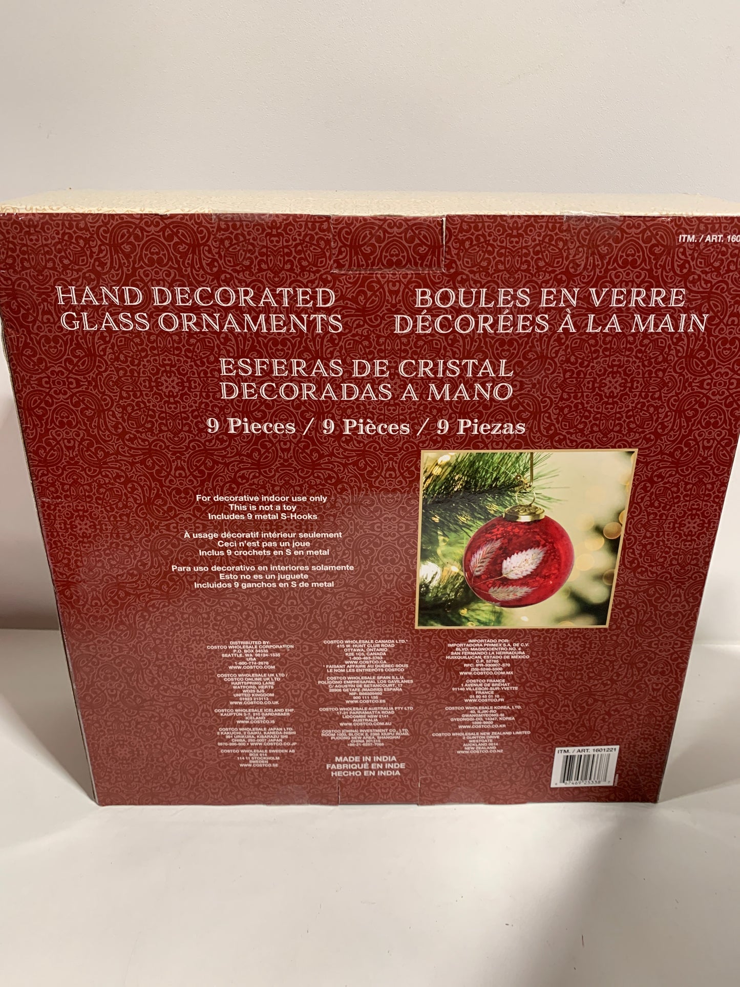 Kirkland 9 Piece Glass Christmas Ornaments Hand Decorated