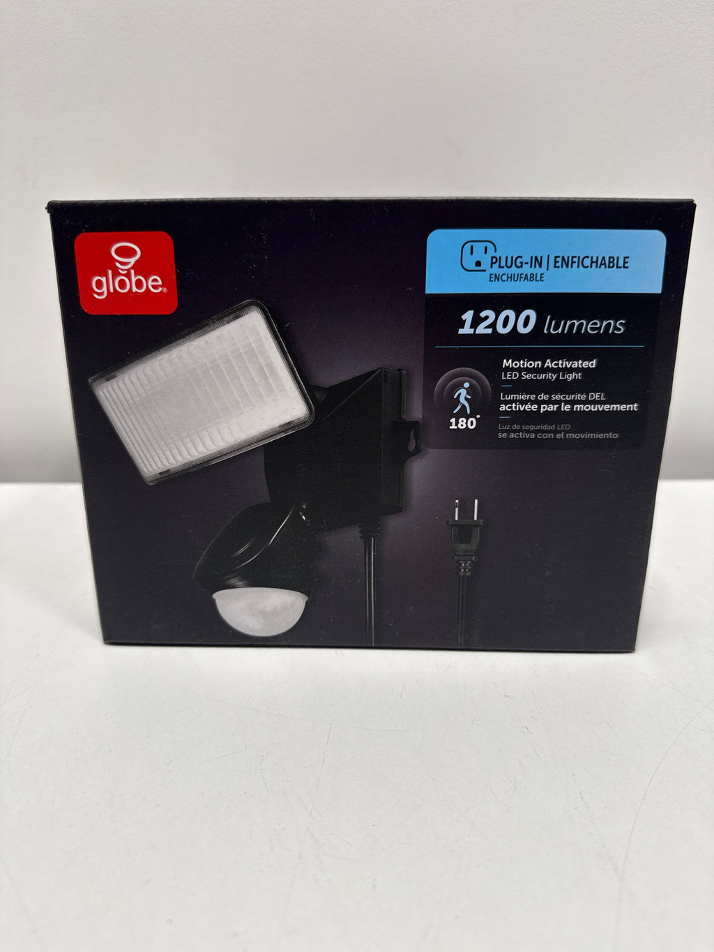 Globe Security Light,LED Lamp,Daylight,1200 Lumens,4000 K Color Temp,Plastic Fixture,Black Fixture