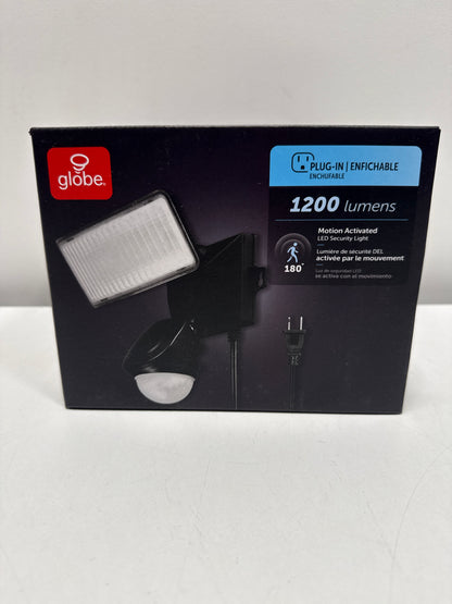 Globe Security Light,LED Lamp,Daylight,1200 Lumens,4000 K Color Temp,Plastic Fixture,Black Fixture