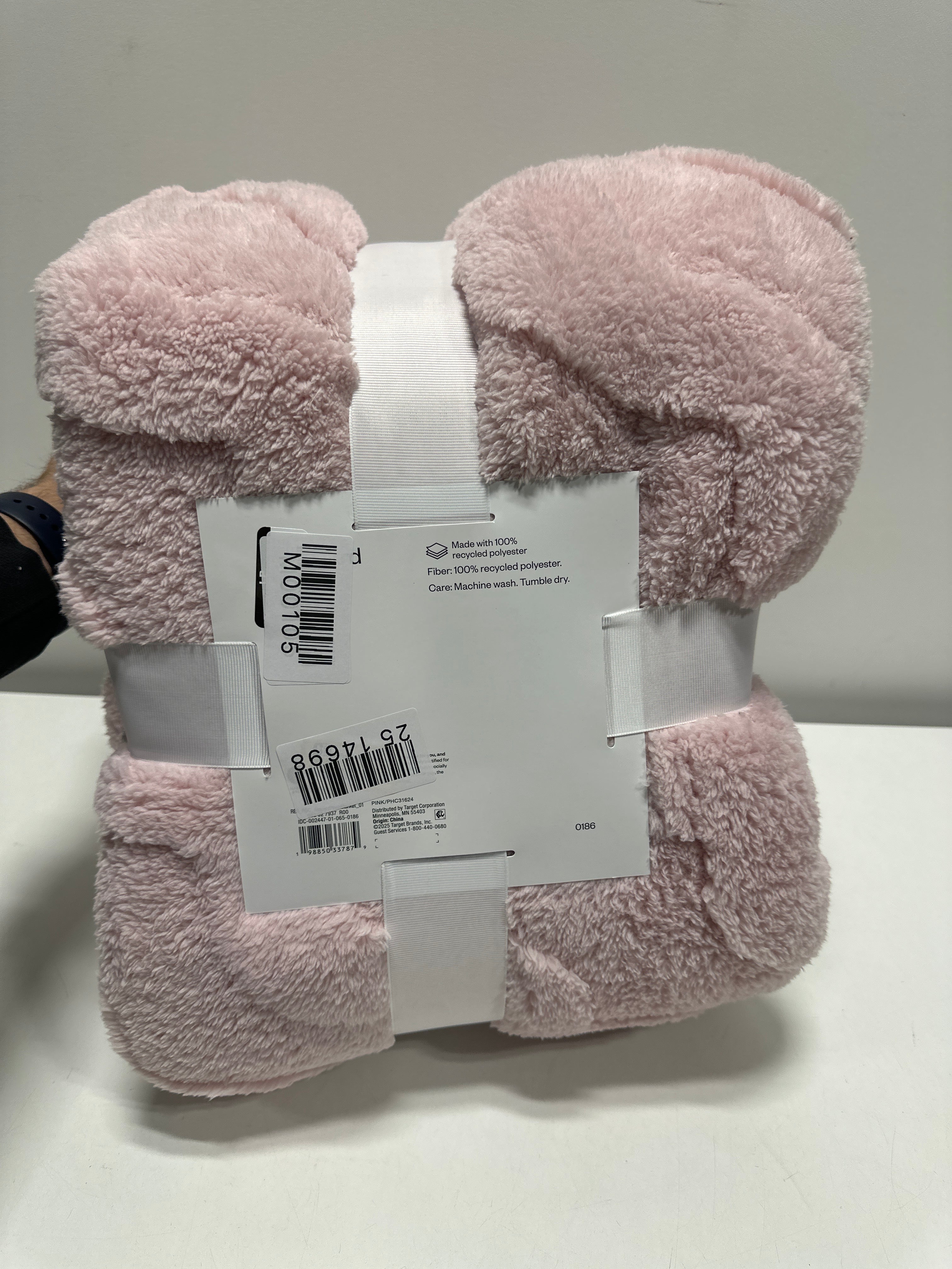 Full/Queen Wavy Jacquard Plush Blanket Pink - Room Essentials™ - *Bedding