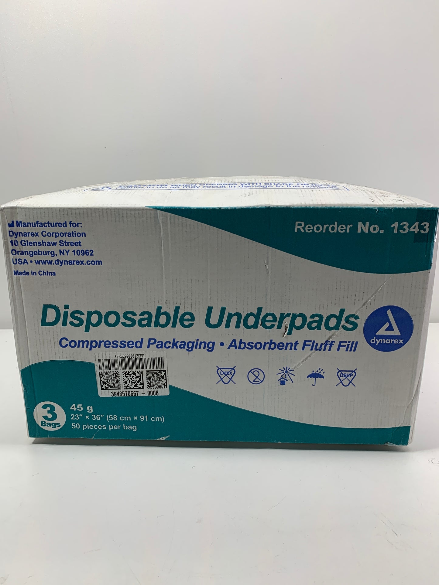 Dynarex #1343 Underpads, 23x36 in. 45 gram, 150 ct (3/50s)