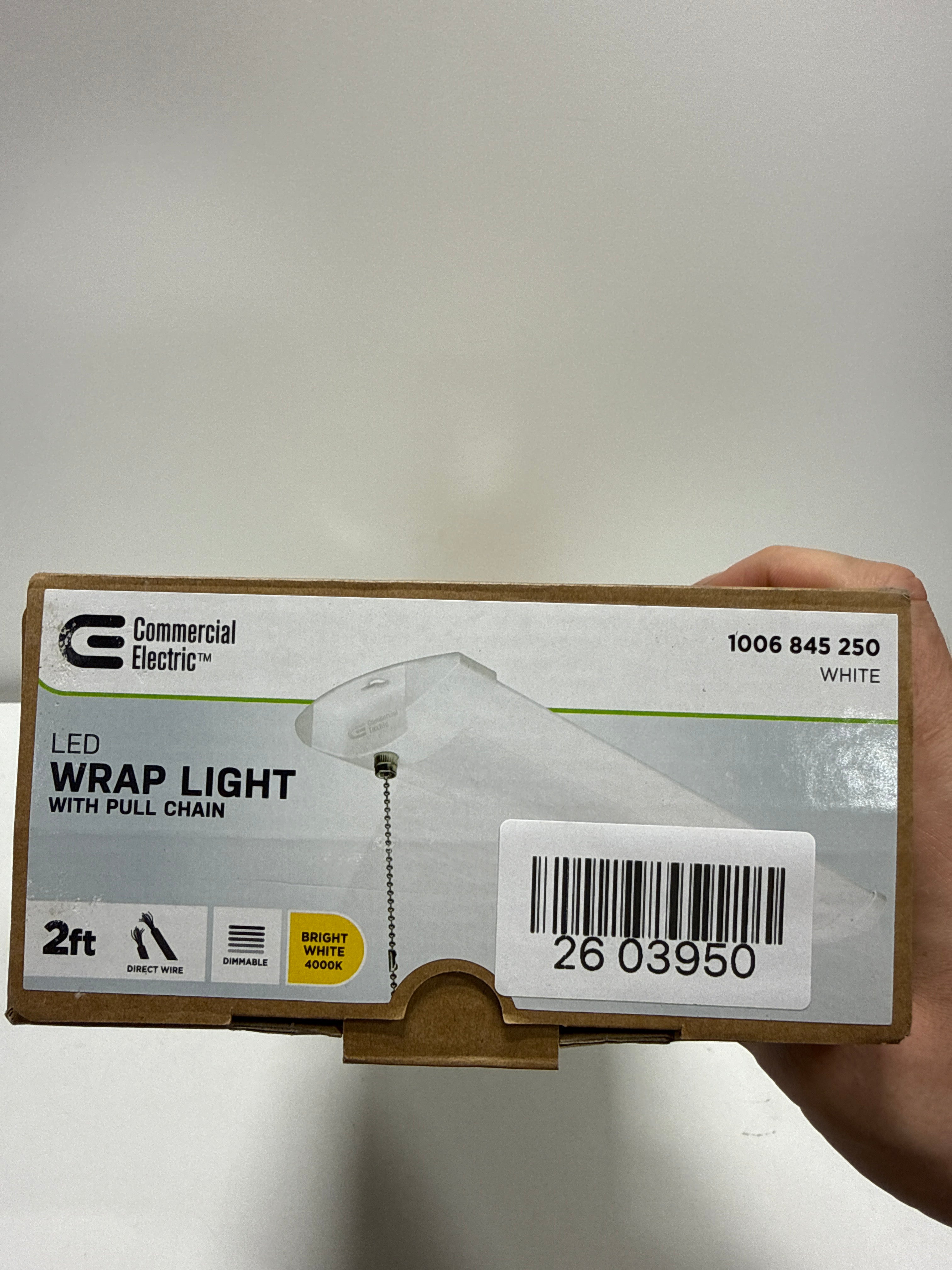 Commercial Electric 1-Pack 2 Ft 2000 Lumens Closet Light with Pull Chain LED Wraparound Light 20W Bright White 4000K