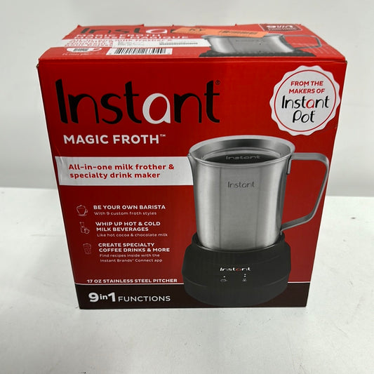 Instant Magic Froth 9-in-1 Electric Milk Steamer and Frother 17oz Stainless Steel Pitcher Hot and Cold Foam Maker and Milk Warmer