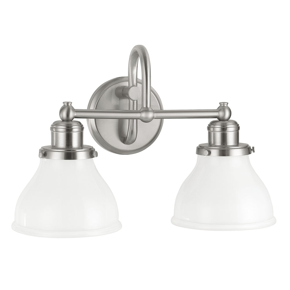 Capital Lighting 8302BN-128 Baxter Milk Glass Bath Vanity Wall Mount, 2-Light 200 Total Watts, 11" H x 16" W, Brushed Nickel