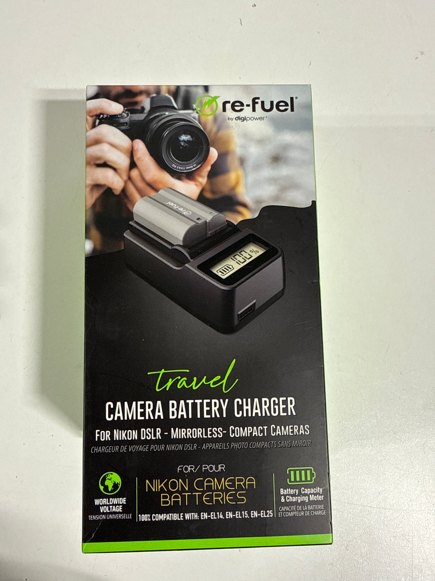 2 Digipower - DSLR/Mirrorless Camera Travel Charger with LCD Battery Level Indicator for Nikon Batteries EL14/15/25 - Black