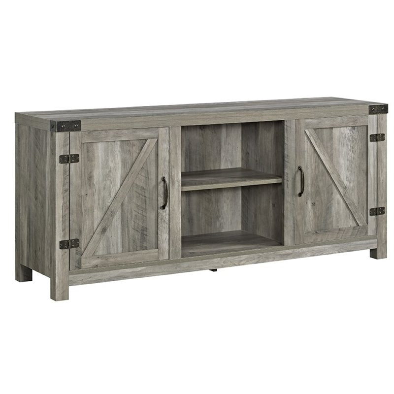 58 Barn Door TV Stand with Side Doors in Grey Wash - Walker Edison - *Furniture & Organization