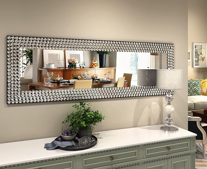 KOHROS Full Length Mirror - Jeweled Floor Mirror Accented Crystal Metal Frame, Wall-Mounted or Standing Full Body Mirror 64.9”*21.6”