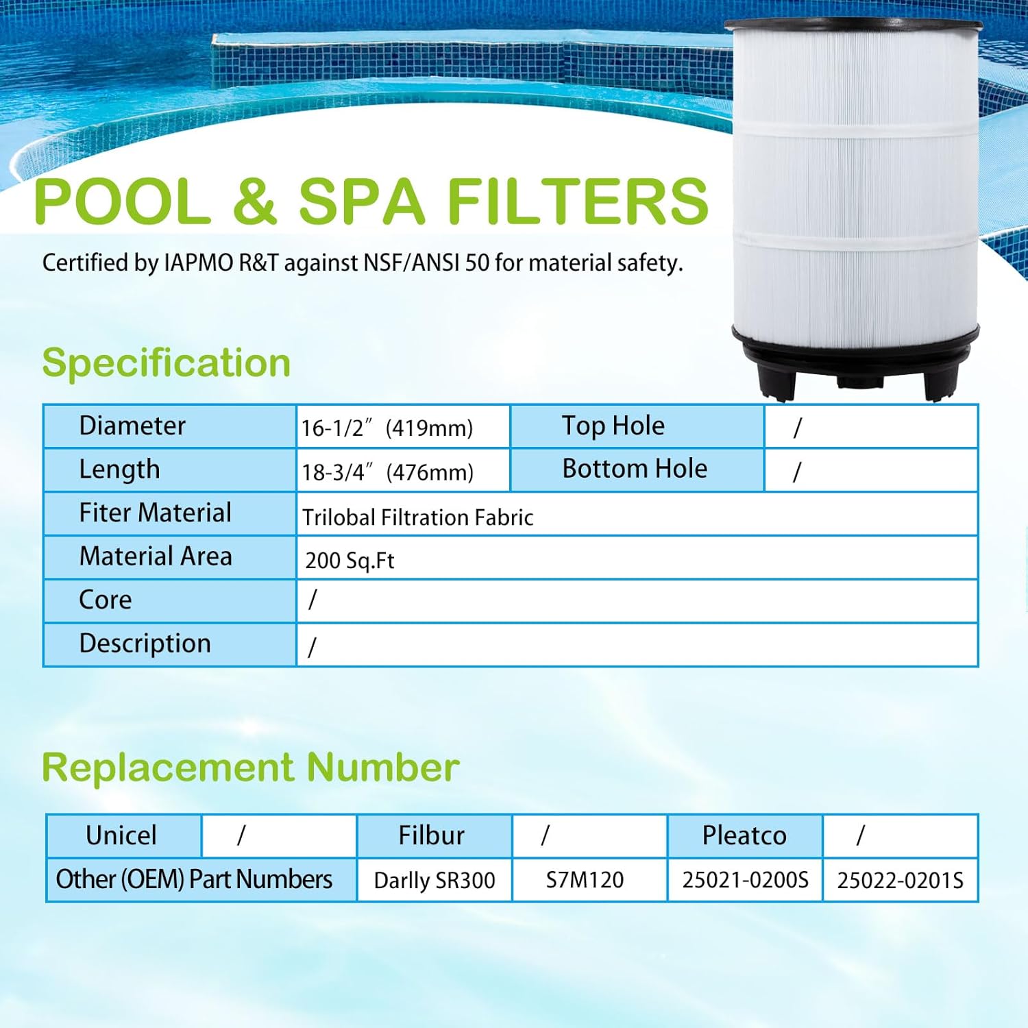 S7M120 System 3 Outer Pool Filter Compatible with 25021-0200S & 25022-0201S Replacement for Sta-Rite System 3 SR300