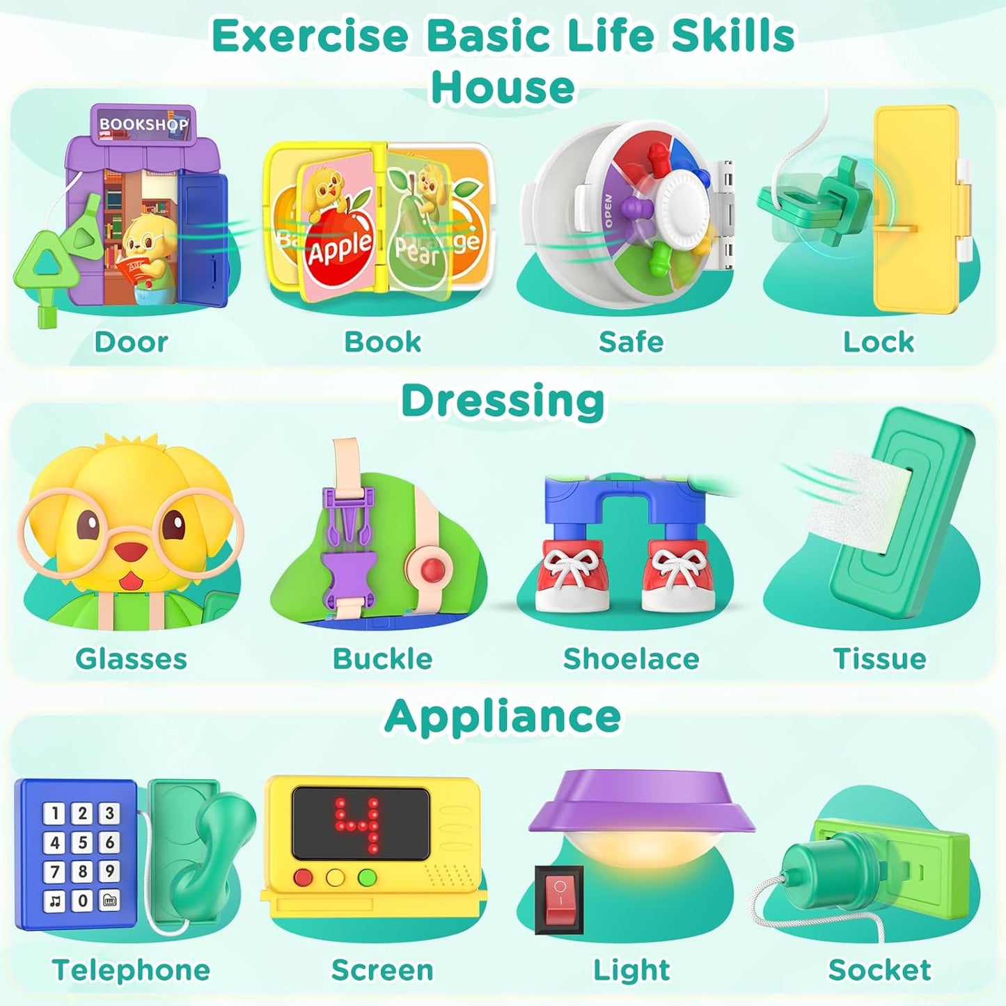 Montessori Toys for 1-2 Year Old Boy Girl, Bilingual Busy Board for Toddlers 1-3, Educational Toddlers Toys for Ages 0-2