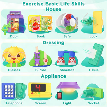 Montessori Toys for 1-2 Year Old Boy Girl, Bilingual Busy Board for Toddlers 1-3, Educational Toddlers Toys for Ages 0-2