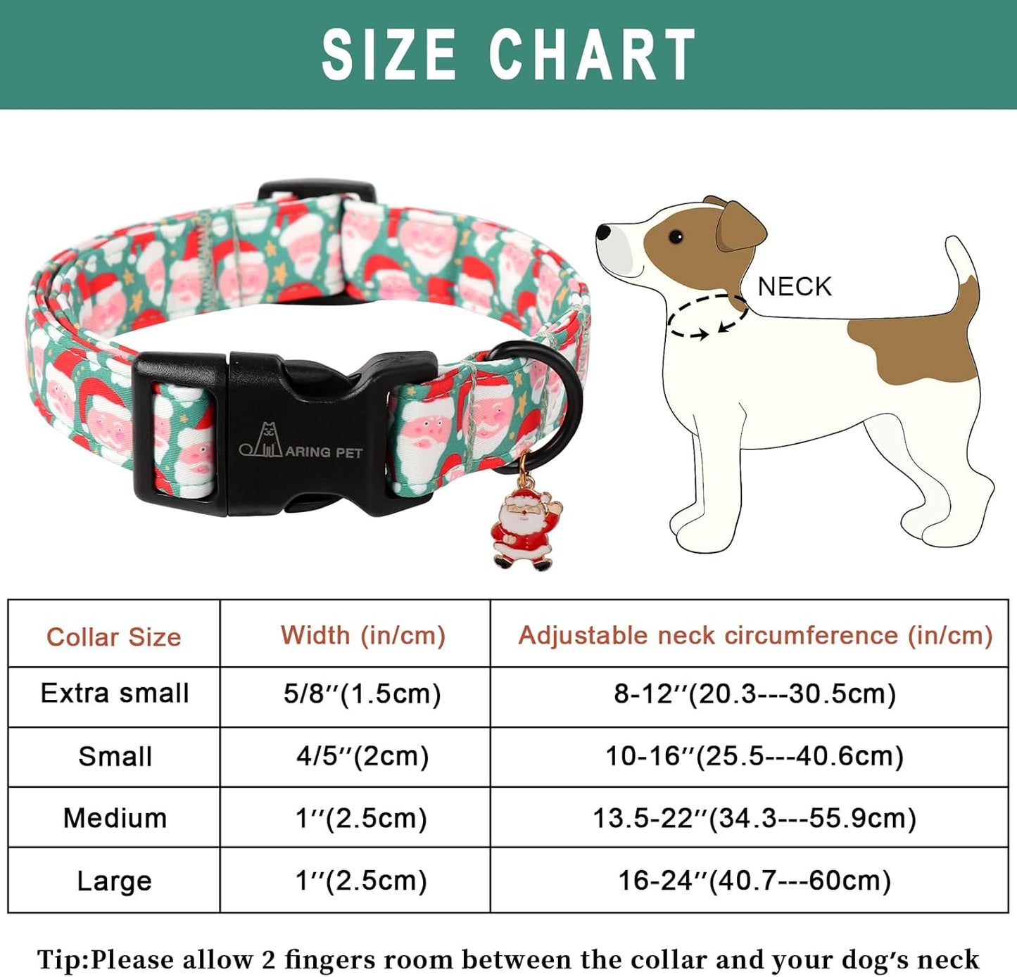 ARING PET Christmas Dog Collar-Cute Green Santa Claus Dog Collars, Adjustable Christmas Pet Collars Puppy Collar with Quick Release Buckle for Girl&Boy Dogs