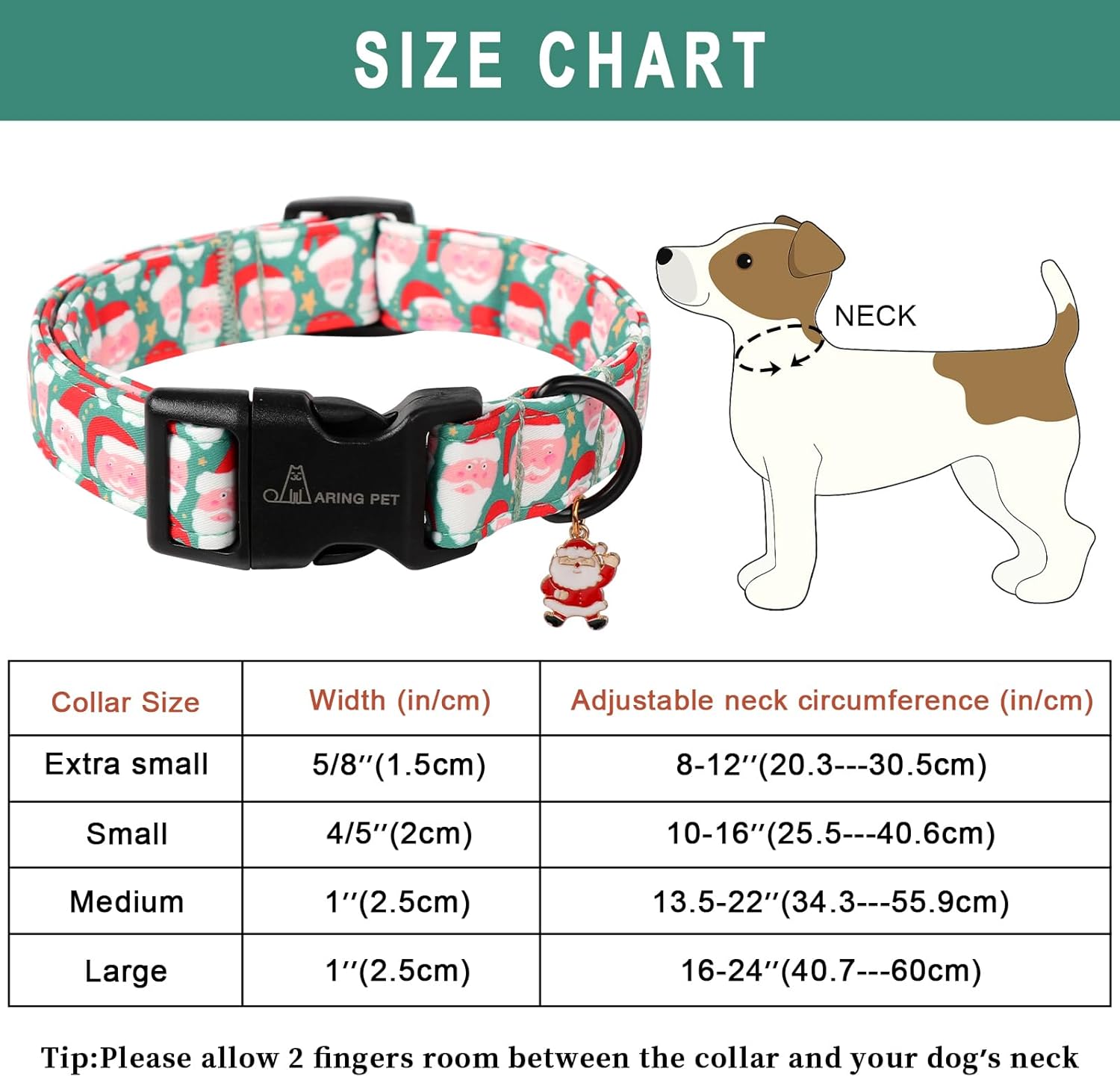 ARING PET Christmas Dog Collar-Cute Green Santa Claus Dog Collars Adjustable Christmas Pet Collars Puppy Collar
