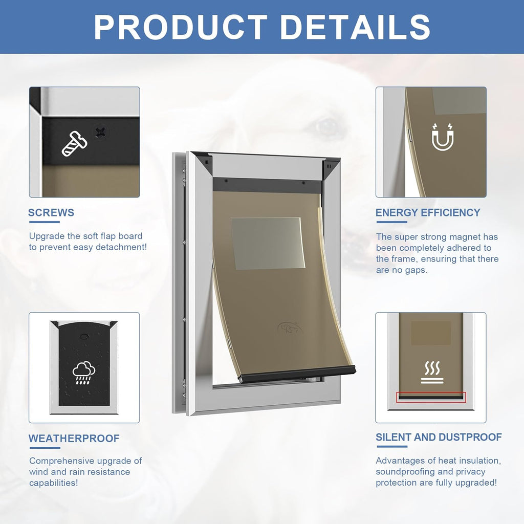 Heavy Duty Dog Door,Energy Efficient Rugged Aluminum Frame,Doggy Door with Double Sliding Lock Panel Easy Installation