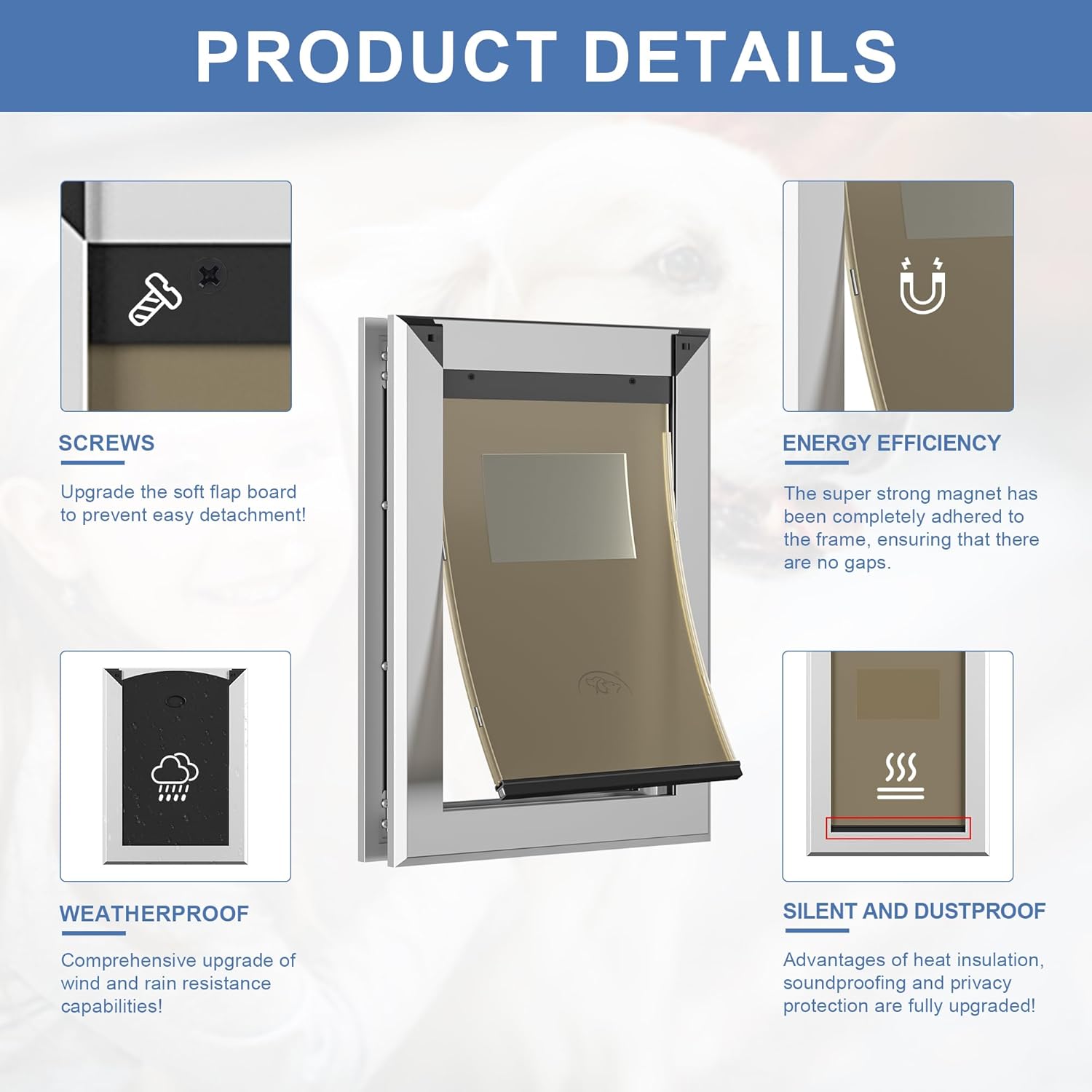 Heavy Duty Dog Door,Energy Efficient Rugged Aluminum Frame,Doggy Door with Double Sliding Lock Panel Easy Installation