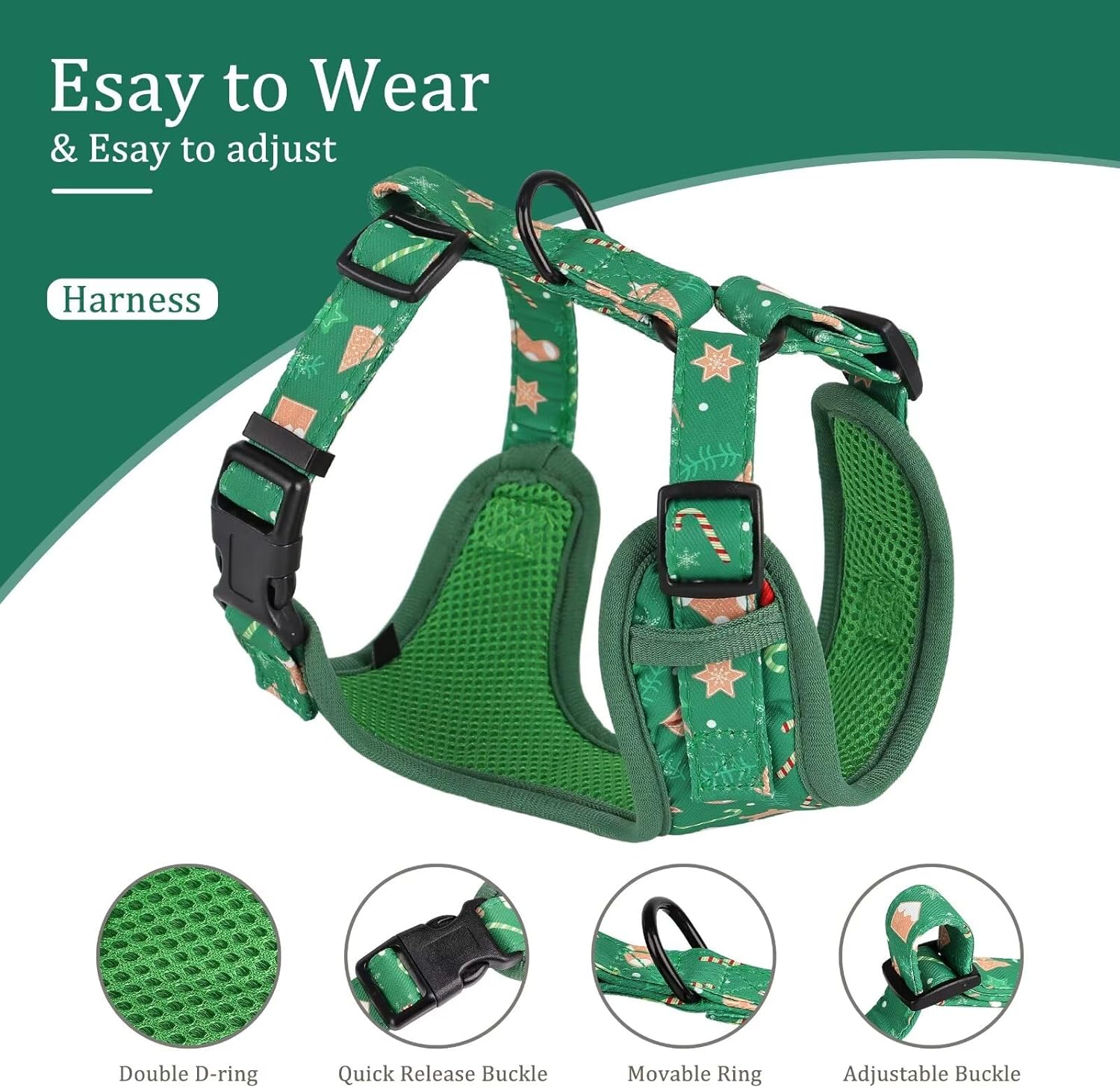 Beirui Christmas Dog Collars Harnesses & Leashes Set - Cute Dog Collar and Leash Set with Flower - Soft Mesh Dog Vest