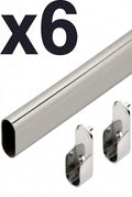 6 x Elef 36" Polished Chrome Closet Rod Oval with End Supports