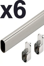 6 x Elef 36" Polished Chrome Closet Rod Oval with End Supports
