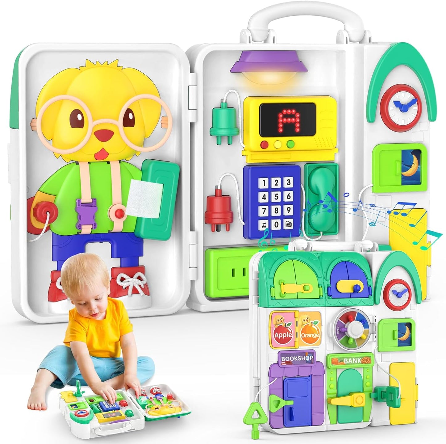 Montessori Toys for 1-2 Year Old Boy Girl, Bilingual Busy Board for Toddlers 1-3, Educational Toddlers Toys for Ages 0-2