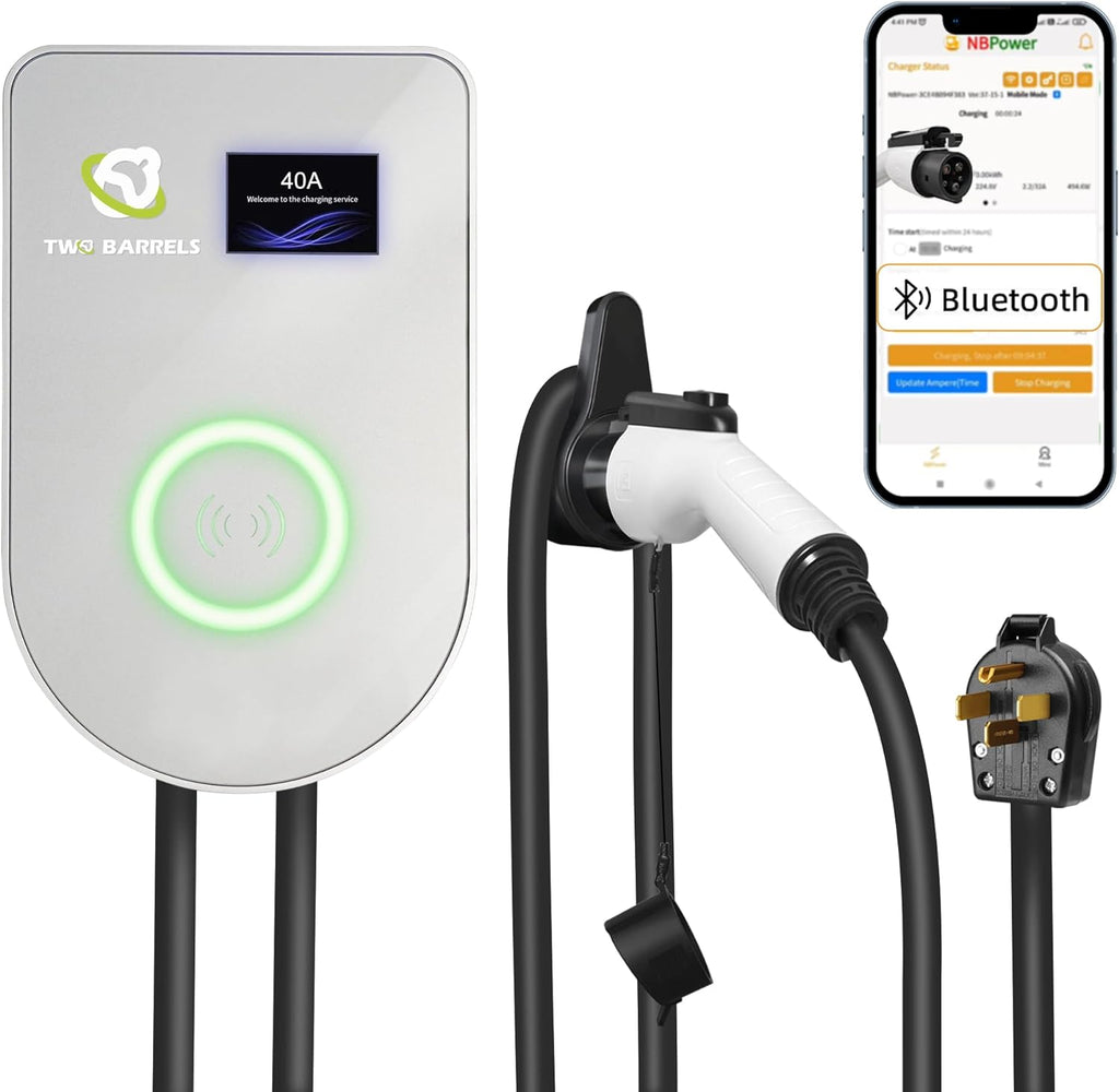 Two Barrels Home EV Charger Level 2 40 Amp 26ft Extension Cord Indoor/Outdoor Electric Car Charger NEMA 14-50 EV