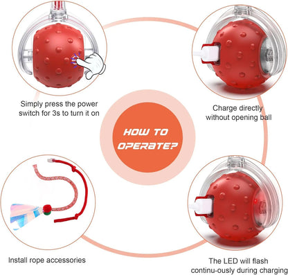 Hahbabya Interactive Cat Toys Ball for Indoor Cats Agile Moving Cat Ball with Elastic Mesh Tail,Automatic Kitten Toys for Bored Indoor Adult Cats,Motion Activated (Red)