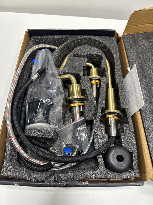 8 in. Widespread Double Handle Bathroom Faucet 3 Hole Pull Down Sink Faucet with Pop-up Drain in Brushed Gold