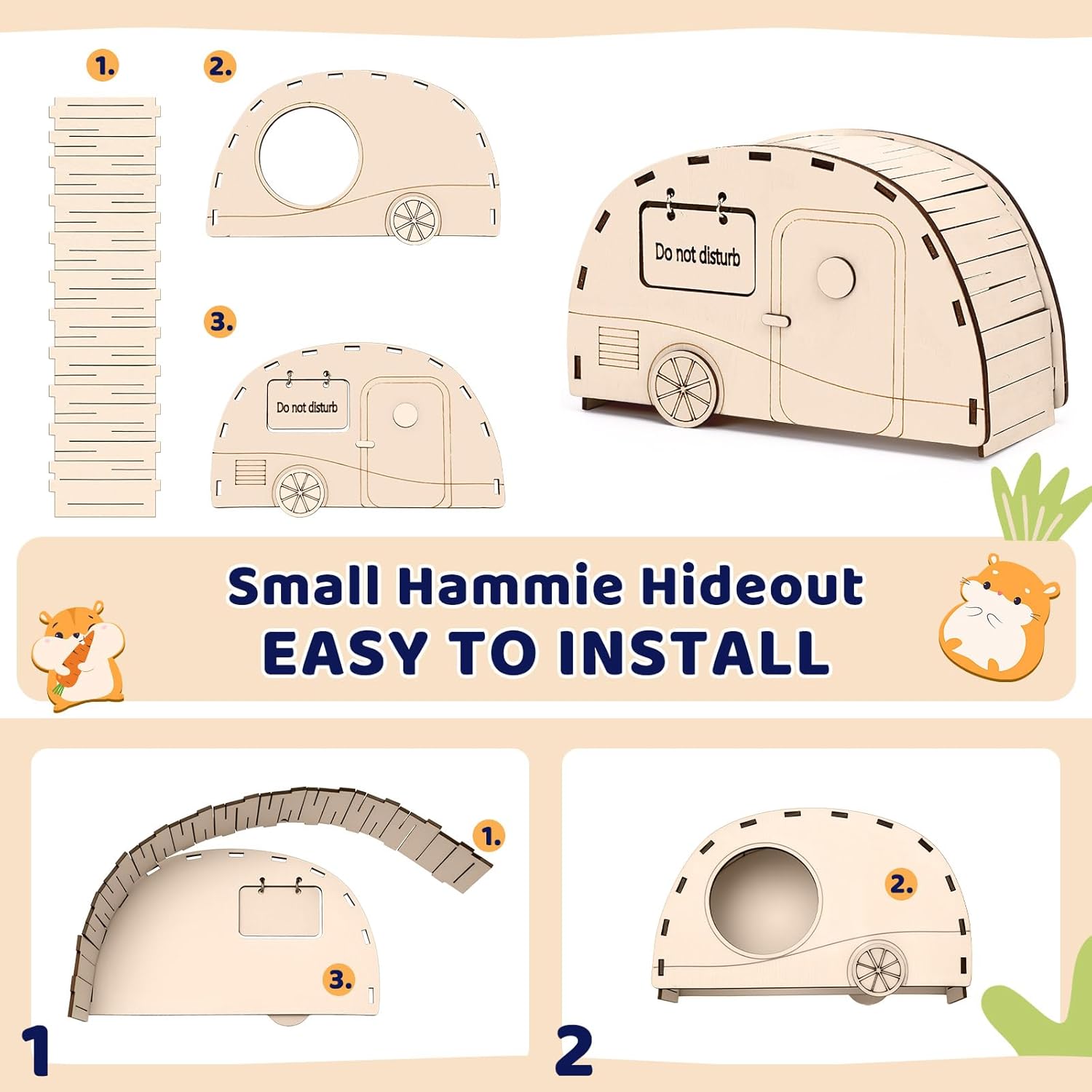 2 x CypherX Wooden Hamster Hideout Hamster Toys Small Animals Cage Accessories for Hammie and Other Small Pets - *Pets