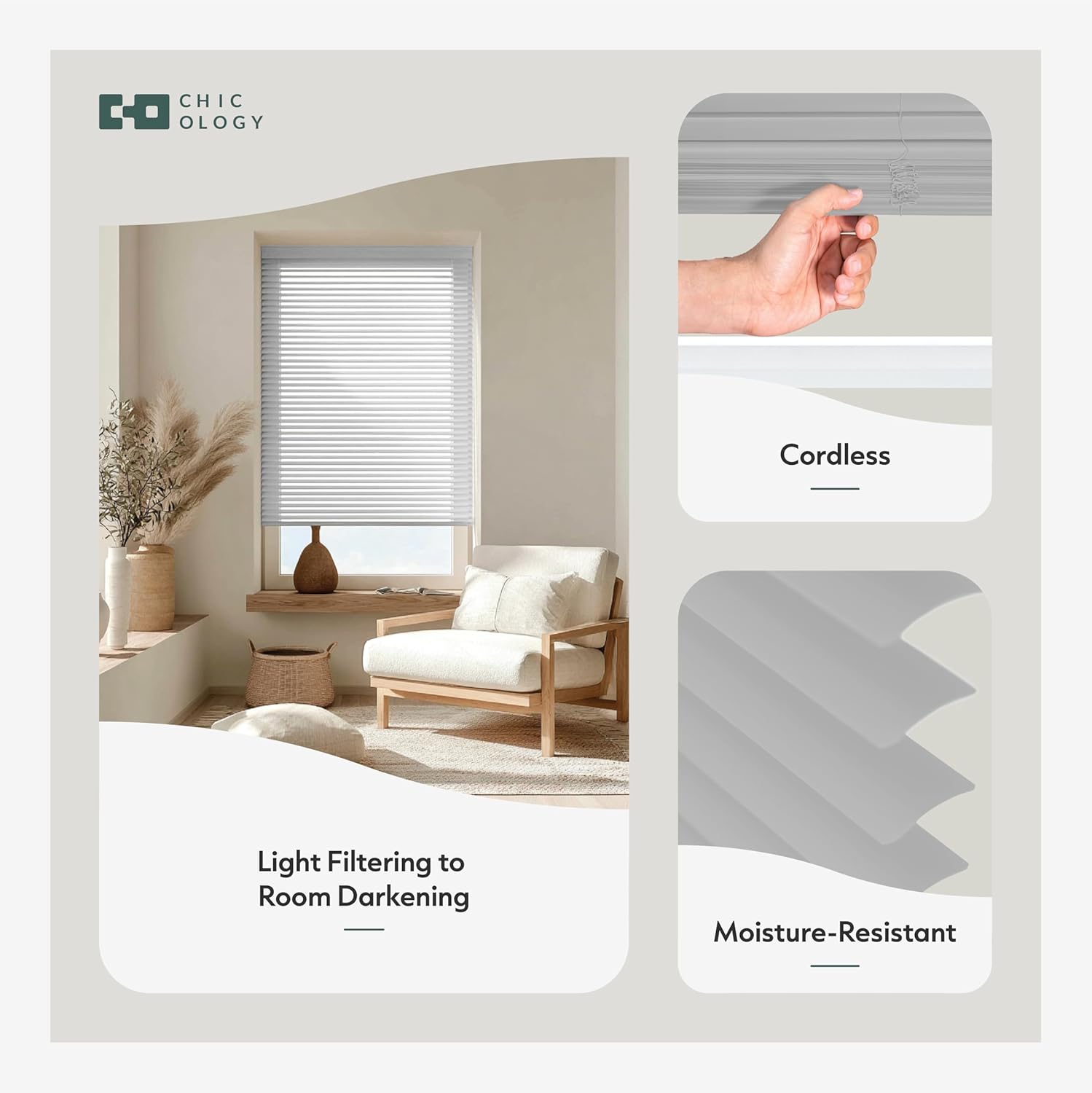 Chicology Gray Cordless Room Darkening Vinyl Mini Blind with 1 in. Slats 27.75 in. W x 84 in. L