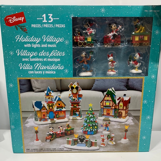 Disney Mickey Holiday Christmas Village Set 13-Piece 8 Holiday Songs Illuminated