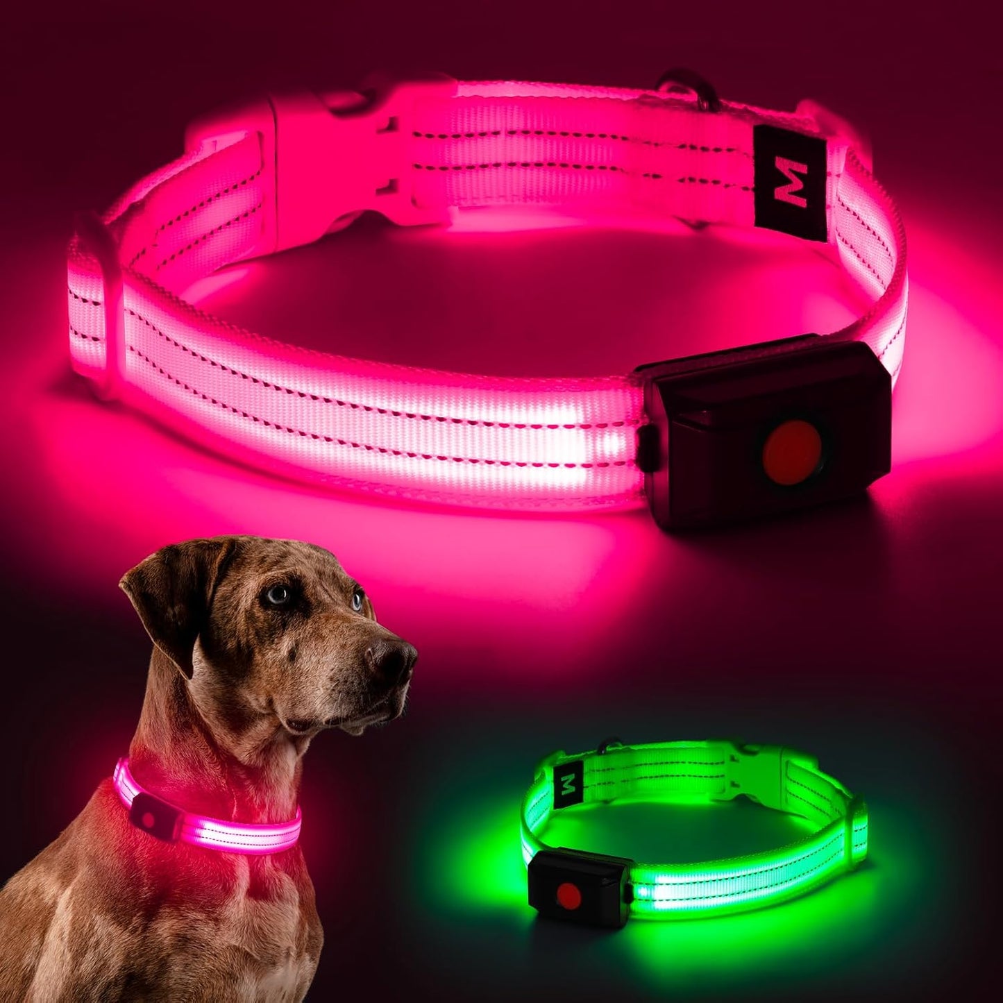 2 x Light Up Dog Collar for Night Walking Flashing, LED Dog Collar Light Rechargeable Reflective Dog Collar Water-Resistant Adjustable Size Dog Collars for Medium Dogs