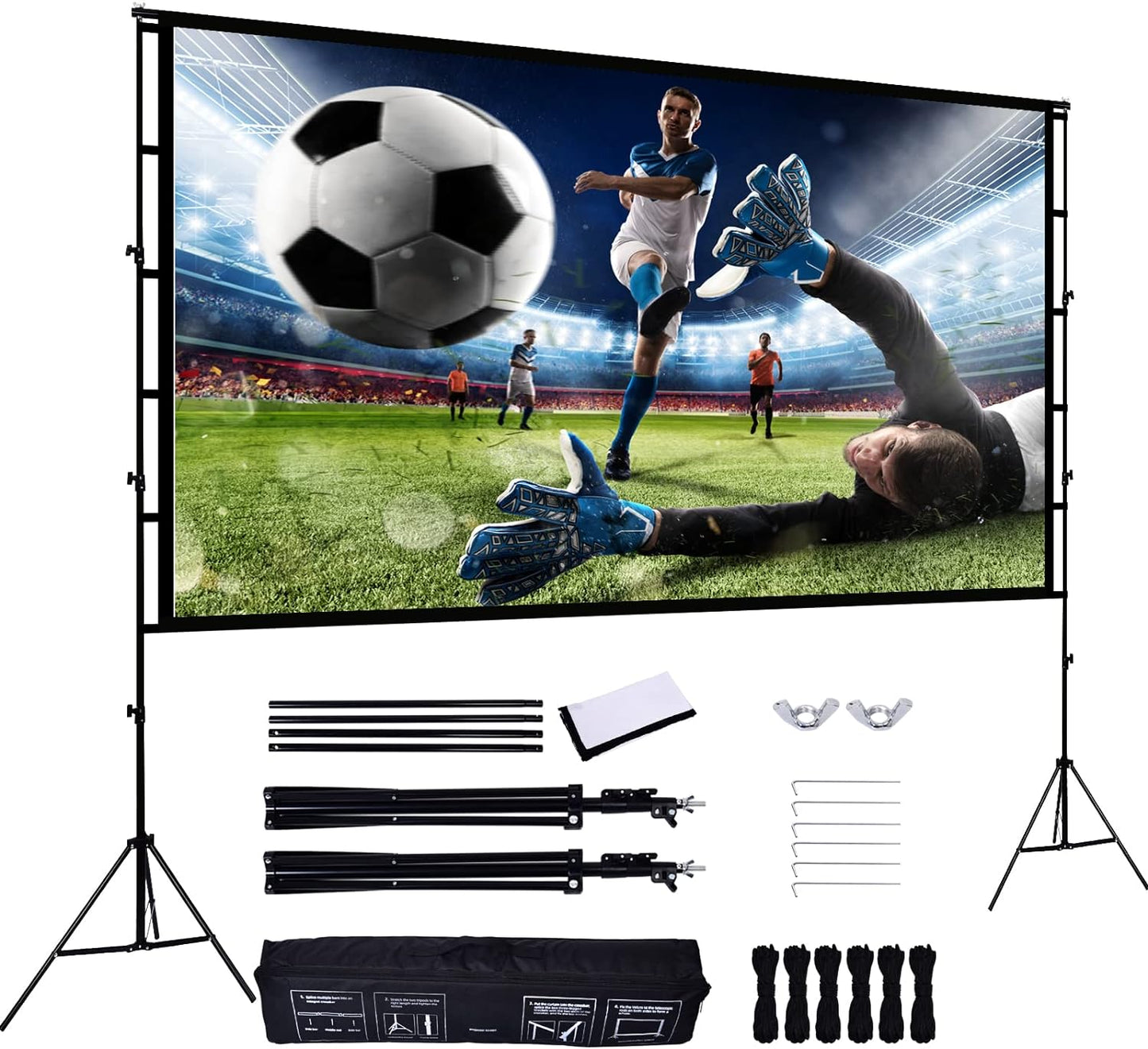 Large 120 Inch Portable Projector Screen with Stand, Assemblable and Detachable Movie Projection Screen Outdoor & Indoor