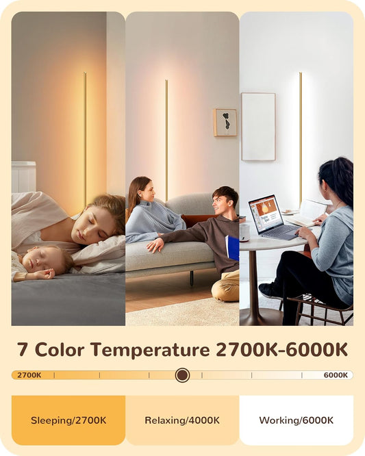 EDISHINE LED Corner Floor Lamp, Set of 2 Minimalist Dimmable Light with Remote, 57.5" Tall Standing Lamp for Living Room, Bedroom, Home Office, 7 Color Temperature 2700-6000K (Gold)