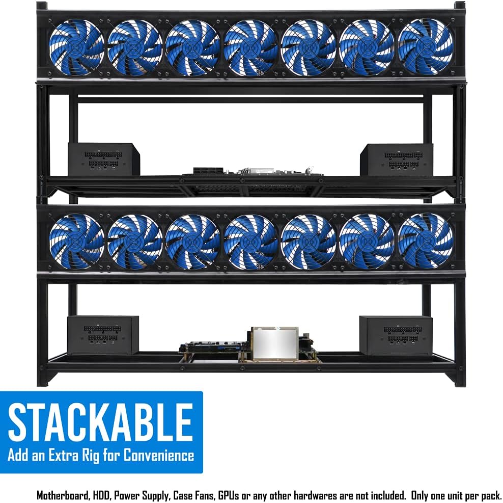 Kingwin 8 GPU Miner Rig Case Frame – Premium Stackable Aluminum Mining Rig Enclosure for Efficient Crypto Mining Test