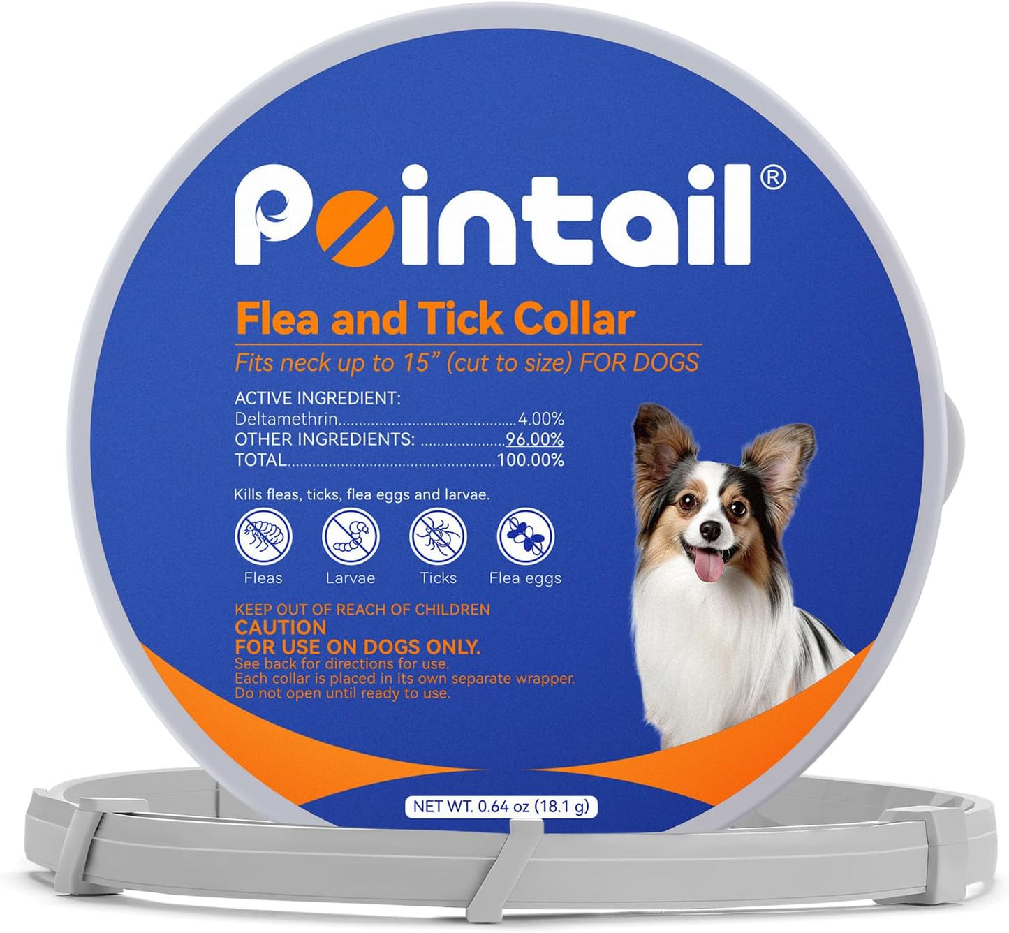 Pointail Flea & Tick Collar for Dogs, Vet-Recommended Flea & Tick Treatment & Prevention Collar for Dogs, 1 Count, 15"