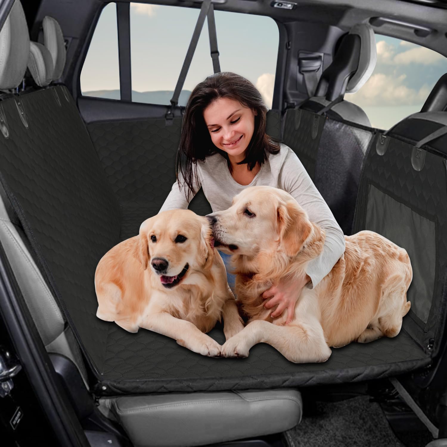 ROCCS Dog Seat Cover for Back Seat with Hard Botton Holds 450lbs,Universal Car Truck Back Seat Extender for Dogs Travle