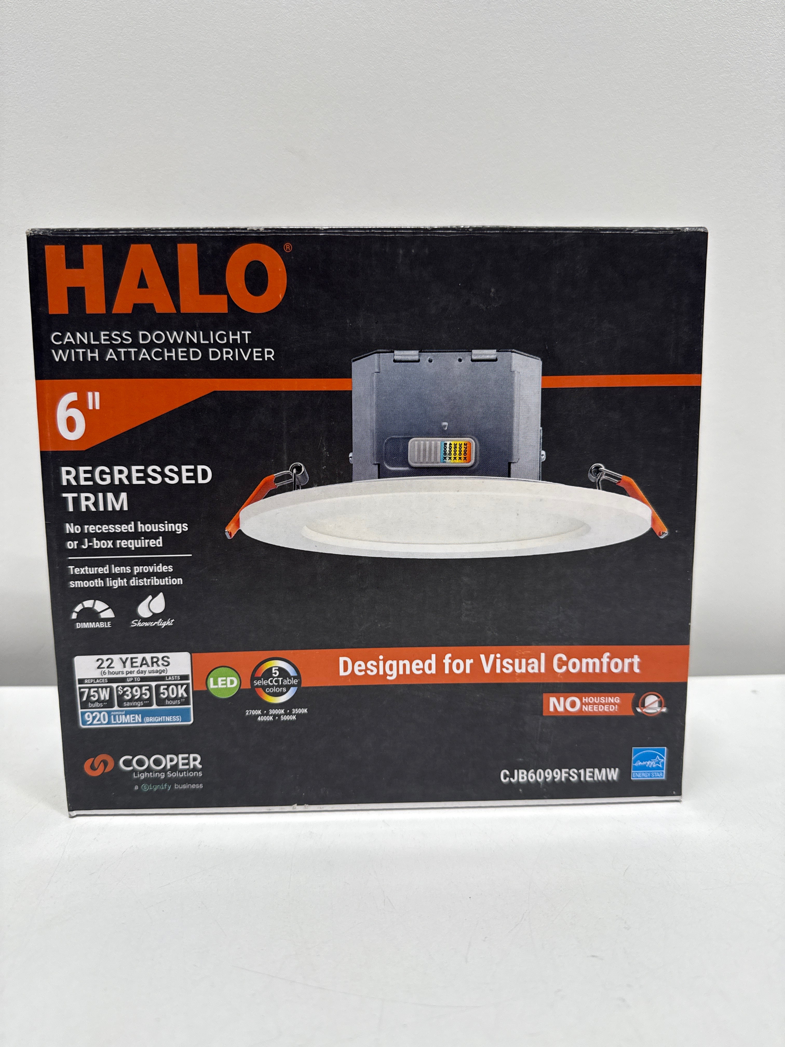 CJB 6 in. Canless Downlight 900-Lumens , 5CCT, Integrated Jbox in Matte White